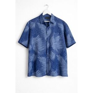 Tasso Elba Island Men's Blue Palm Leaf Hawaiian Shirt Silk Linen Blend XXL